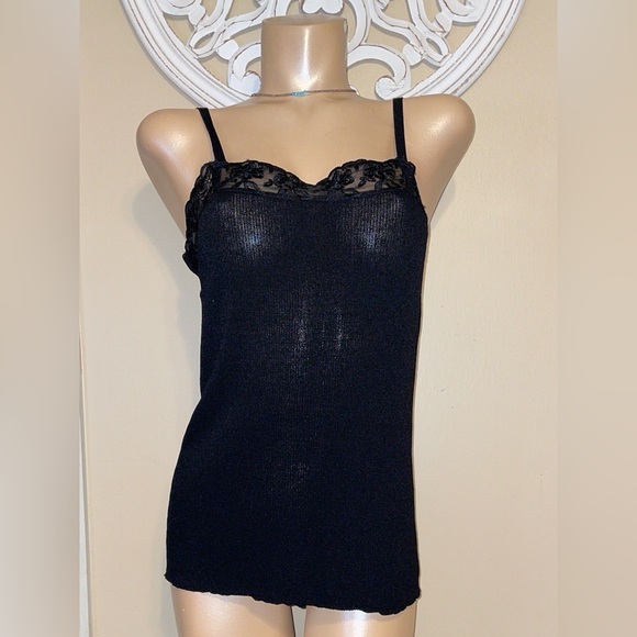 Chicos womens large  camisole top knit sweater Black Lace Trim ribbed layering - Picture 1 of 8